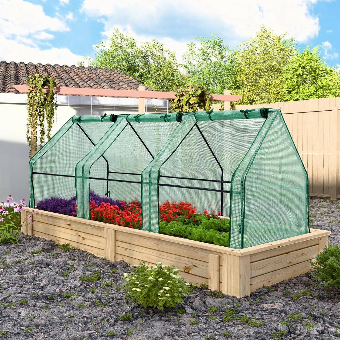 EAGLE PEAK Tunnel Greenhouse Garden Green House with Roll-Up Zipper Doors, Portable 96"x36"x36", Clear/Green PE Cover