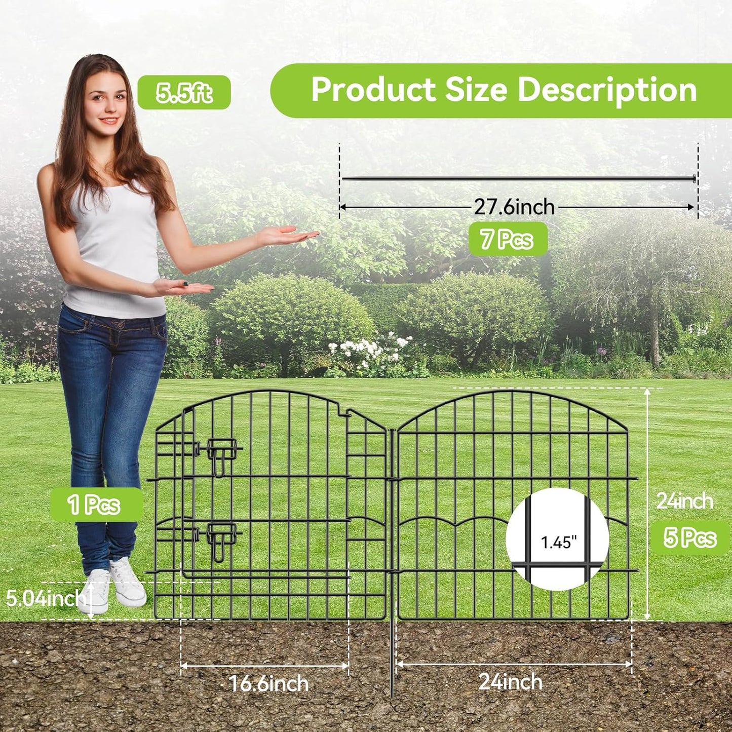 Decorative Garden Fence 6 Panels 12ft (L)×24in (H) No Dig Animal Barrier Fencing with 5 Panels + 1 Gate, Metal Garden Fences Rustproof Wire Border Temporary Dog Fence for Patio Outdoor Yard Lawn