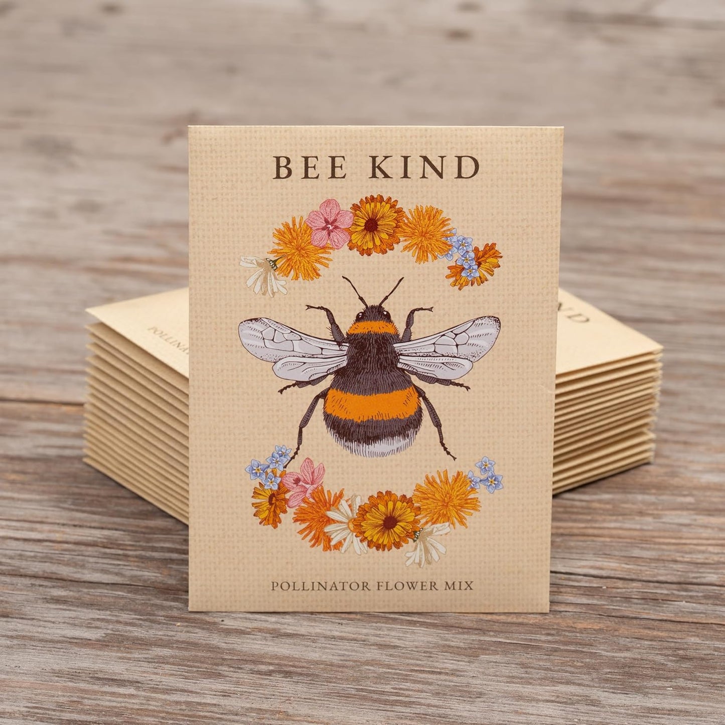 Bentley Seed Co. | Bee Kind Pollinator | Beautiful Bee Art | Environmental Favors Cards for Guests Seed Packets | Pollinator Wildflower Mix Seed Packets | Eco-Friendly Hand Out Gift | 25 Pack