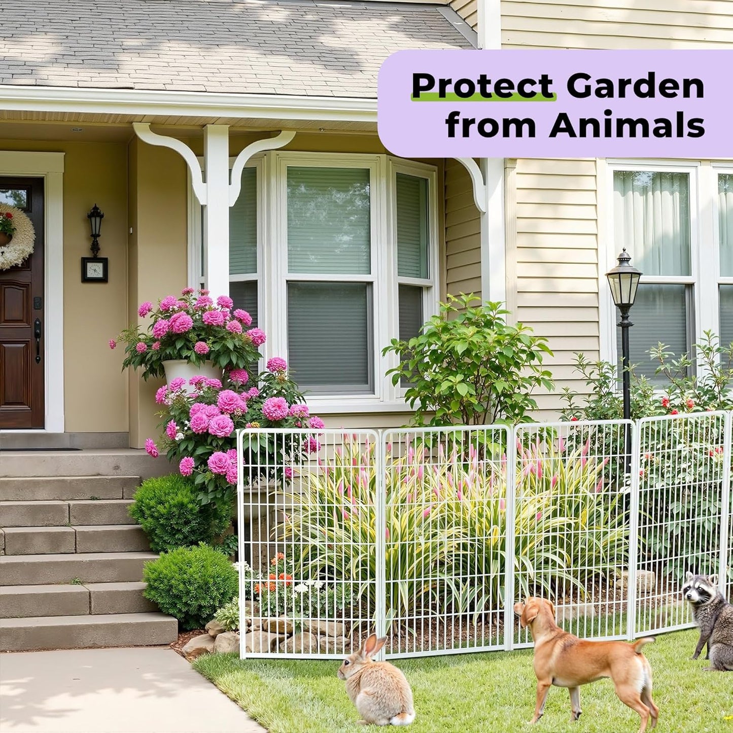 Decorative Garden Fence with Gate 24 in(H) x 22.2 ft(L) 12 Panels, Heavy Duty Metal Animal Barrier Fence for Yard, Flower Bed Fencing, Garden Border Fence, Easy Set Up, White