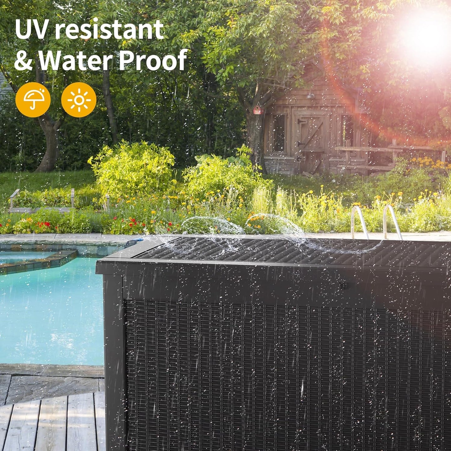 320 Gallon Deck Box, Resin Outdoor Indoor Waterproof Storage Box, Lockable Storage Box With Handle for Patio Furniture - Garden Tools - Swimming Pool Tools UV-Resistant, Black