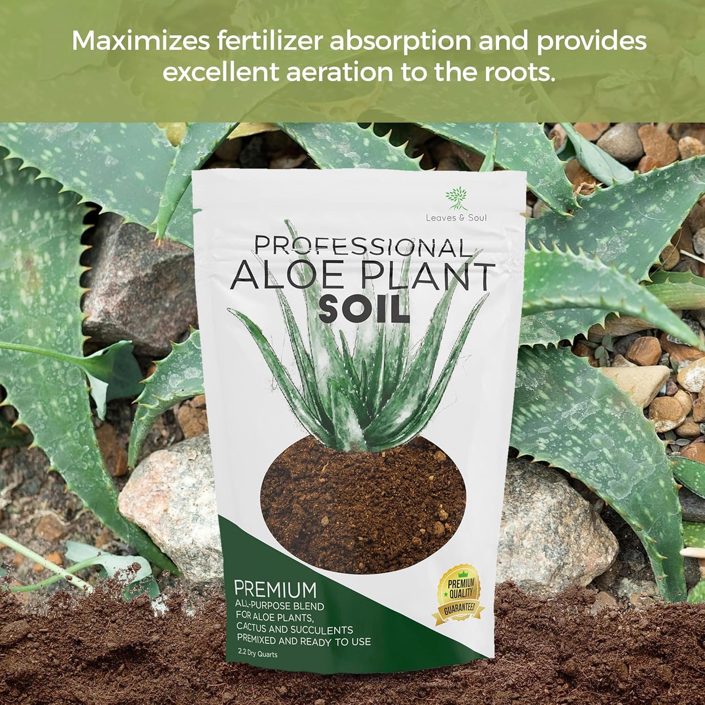 Professional Aloe Plant Soil | Premium All Purpose Blend | Large 2.2 Quarts | Ready to Use for Aloe, Cactus, Succulent Plants | Pinebark, Peat, Course Sand | Made in USA