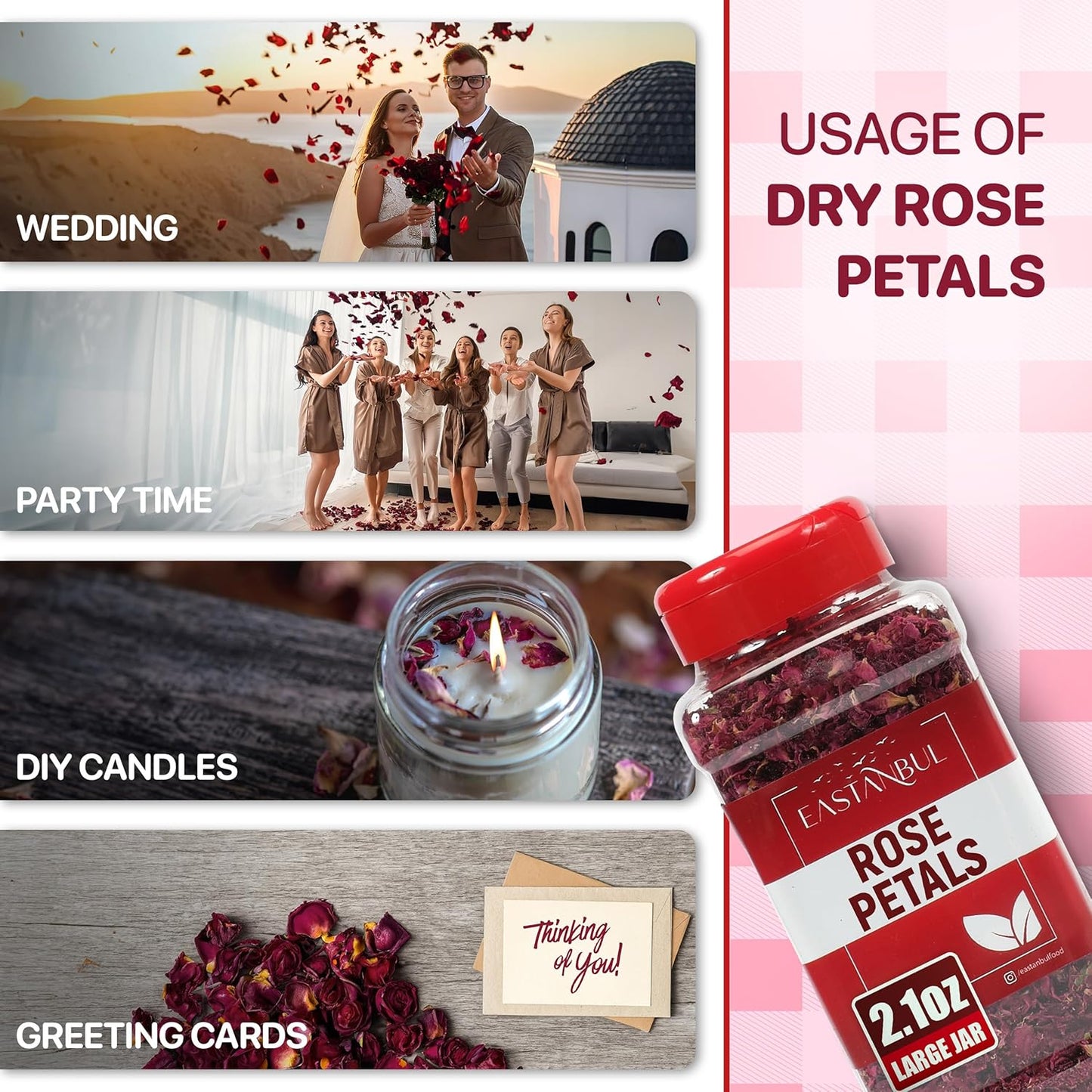 Eastanbul Dried Rose Petals, 2.1oz, Premium Edible Rose Petals, Dried Flower for Herbal Tea, Decoration, Sprinkles, Dessert Topping, From Mediterranean Flowers, Natural, Vegan, Gluten Free, Non GMO