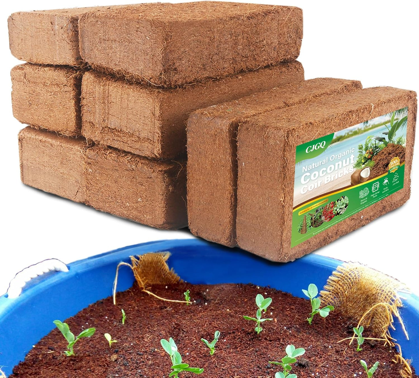 Coco Coir for Plant- 8 Pack Coco Coir Brick- 24 Gallons Coconut Soil with Low EC & PH Balance-Coco Fiber for Herbs& Flowers- High Expansion-Renewable Coco Soil for Planting