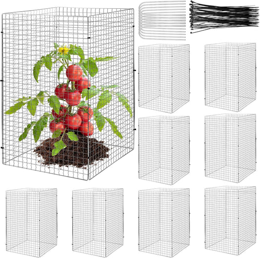 Geosar 40 Pcs/10 Packs Chicken Wire Plant Protectors 11.7 x 19.5 Inch Mesh Plant Protection Cage from Animals with U Shaped Garden Stakes and Nylon Tie for Outdoor Garden Flowers Vegetables