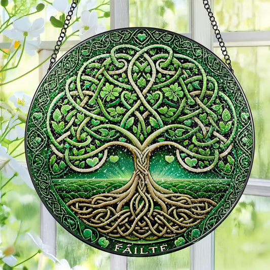 Stained Glass Window Hanging, Pauyadu Tree of Life Sun Catchers, Stained Glass Suncatcher, Tree of Life Decor Gifts for Women, Men, Wife, Lovers, Couple and Friend - 8 Inch