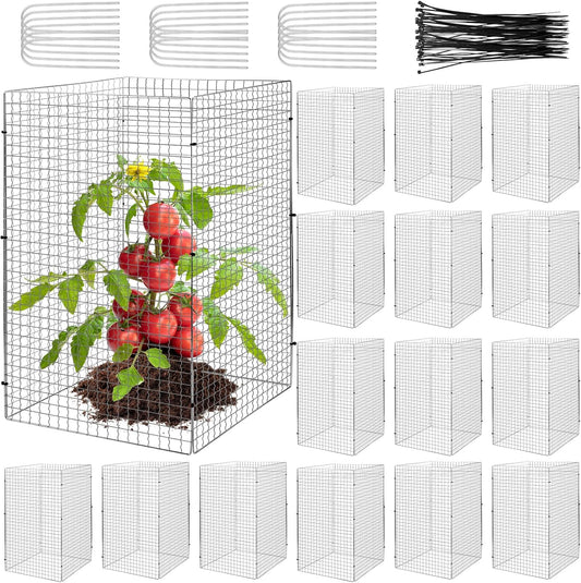 Geosar 60 Pcs/15 Packs Chicken Wire Plant Protectors 11.7 x 19.5 Inch Mesh Plant Protection Cage from Animals with U Shaped Garden Stakes and Nylon Tie for Outdoor Garden Flowers Vegetables