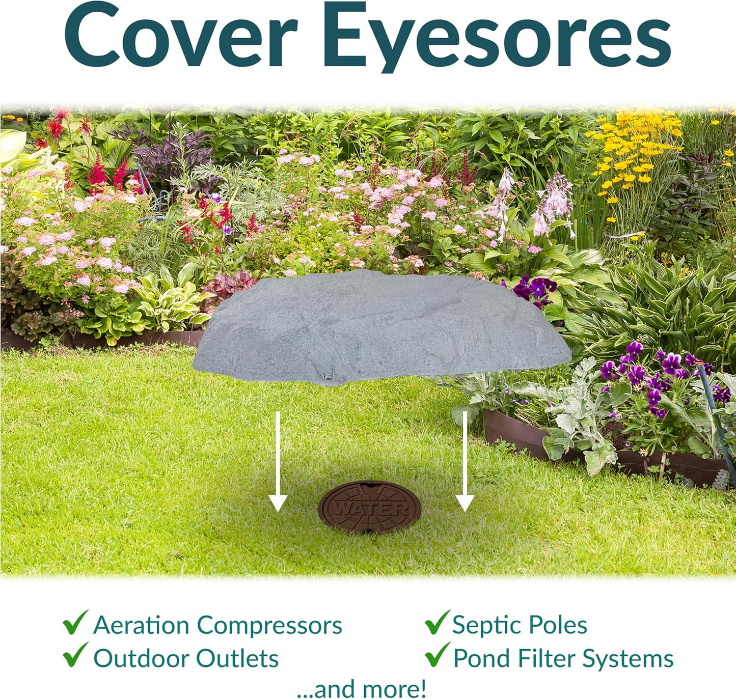 Sunnydaze 3.5” H Polyresin Faux Landscape Rock Cover - Lightweight Fake Rock Well Pump Cover for Outside - Gray