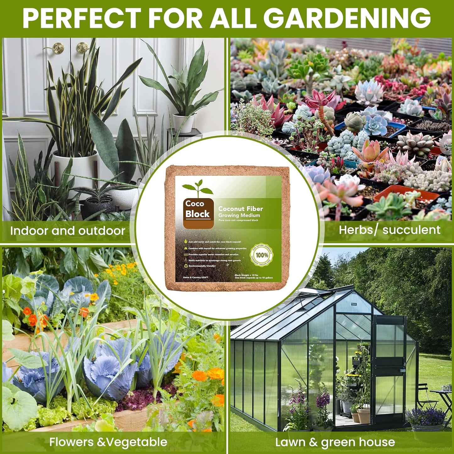 Home and Country Triple Washed Compressed Coco Coir Brick (20 LBS) - Coco Fiber is an Ideal Compost Starter for Your Home Garden. Coco Coir Bricks Provide Organic Alternative to Peat Moss for Plants.