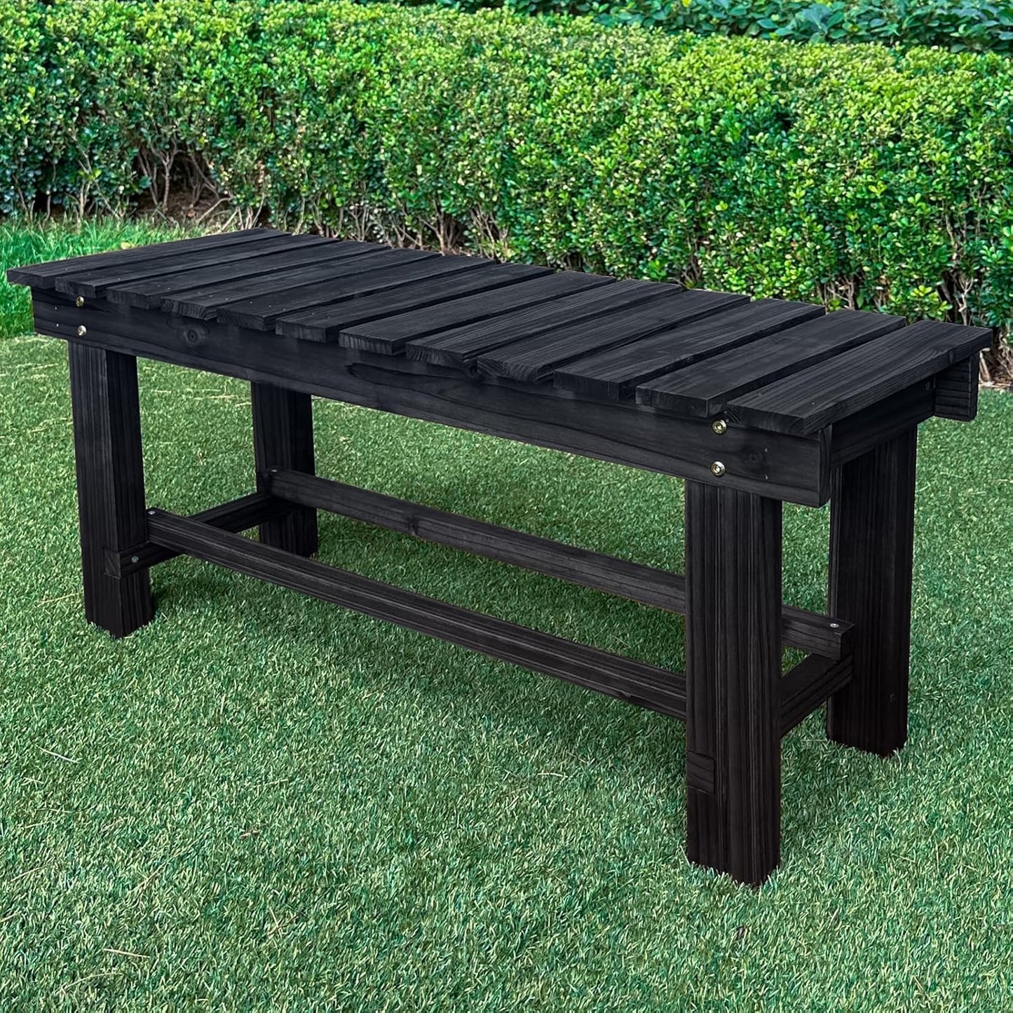 Outdoor Garden Bench, 2-Person Wood Patio Bench Weatherproof Outdoor Backless Bench, Anti-Corrosion and Anti-Rust Garden Benches for Garden Lawn Porch Park Backyard (Black,35.5''/90cm)