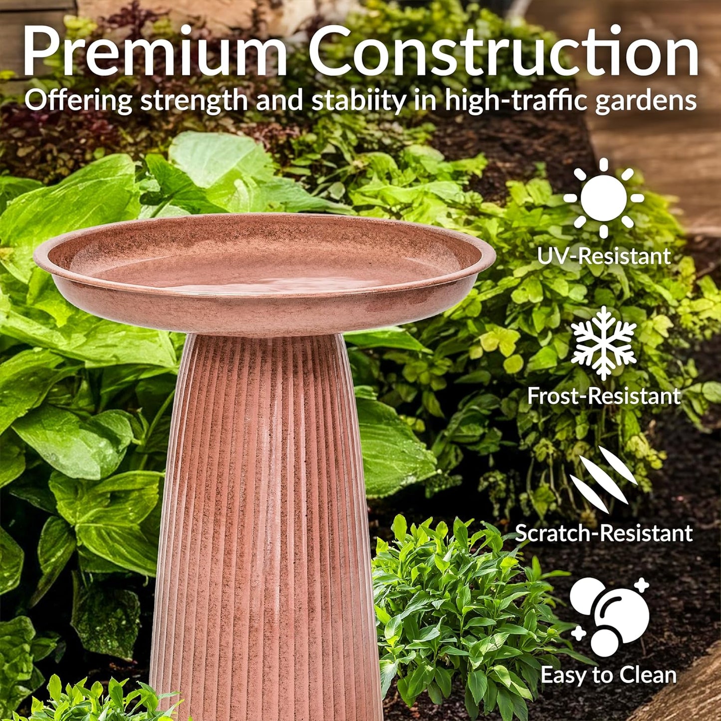 Sunnydaze Gleeful Garden Metal Bird Bath for Outdoors - Large Decorative Iron Birdbath - 23-Inch - Canyon Clay Glaze