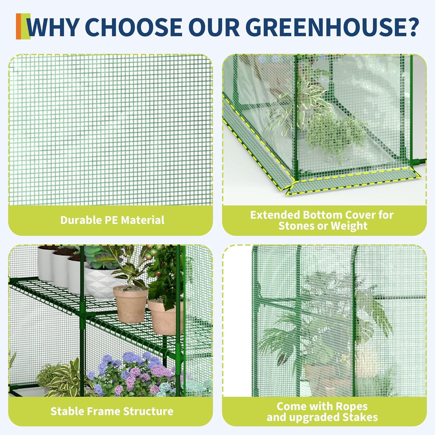 Greenhouse, 57 x 57 x 76'' Greenhouses for Outdoors, Durable Green House Kit with Window, Thicken PE Cover, 3 Tiers 12 Shelves, Portalbe Walk in Green Houses for Indoor Backyard Outside