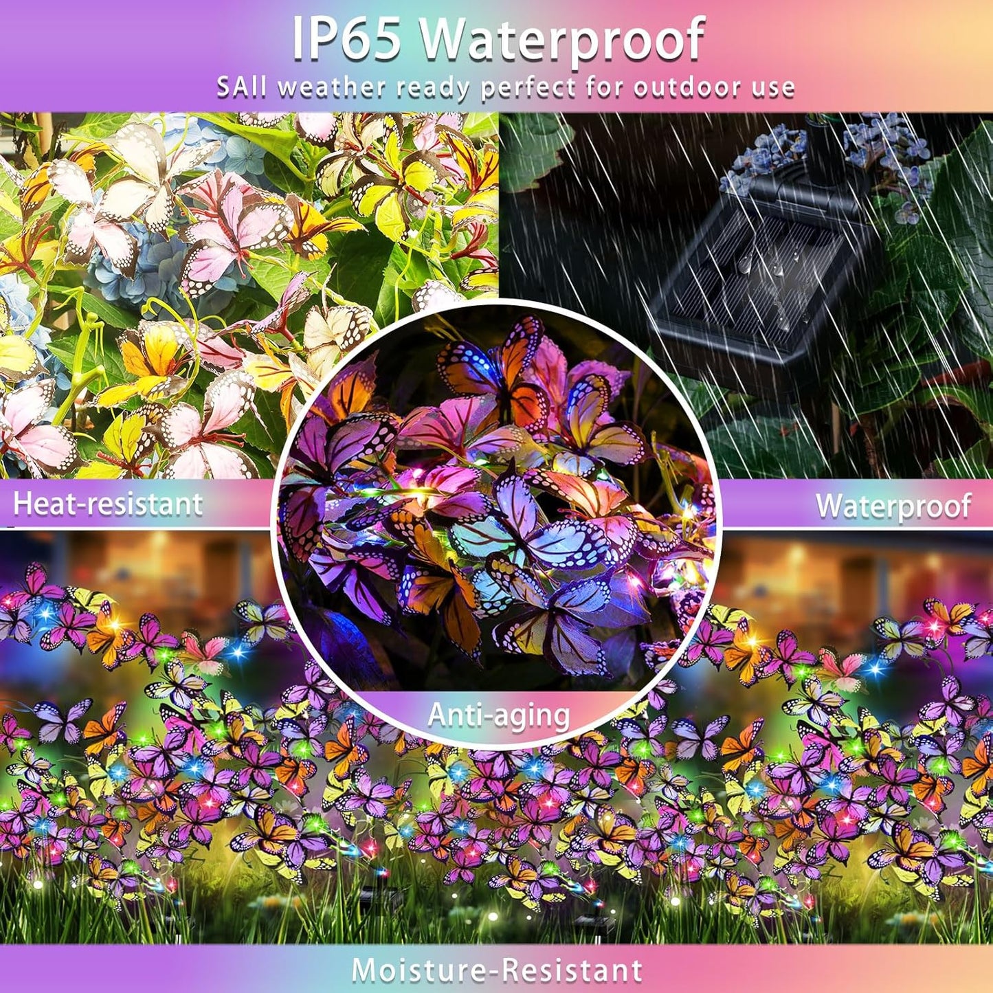 Solar Garden Lights Outdoor, Waterproof Solar Butterfly Lights 4 Pack Willow Vine Light with 80 LED 33 Butterfly Colorful Lighting for Garden Yard Lawn Outdoor Decor, Gift for Mom Women Mother's Day