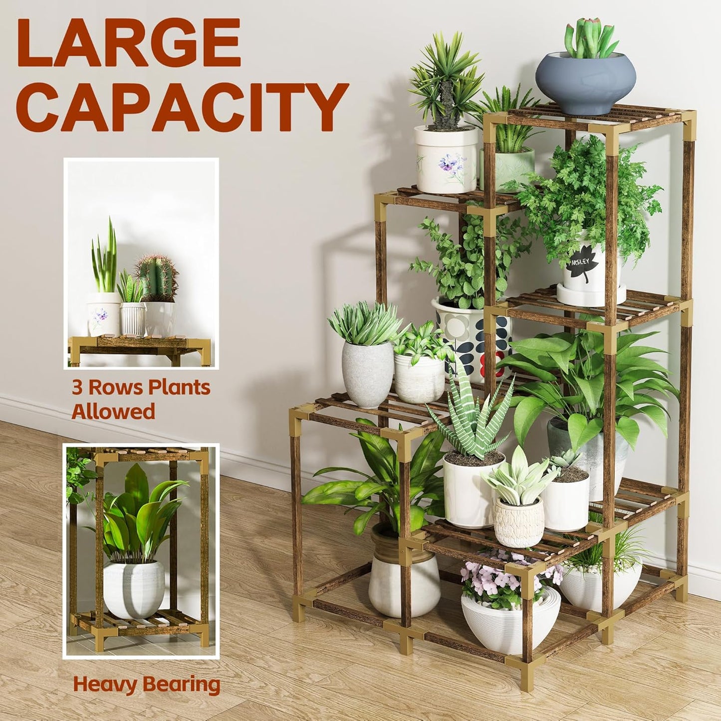 HOMKIRT 11 Tier Corner Plant Stand Indoor Outdoor For Multiple Plants, Corner Plant Shelf Rack Flower Stand, 40 Inch Tall Wood Plant Holder Ladder Table Display For Patio Garden Balcony Window