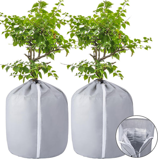 Tlswshsy 2PCS Plant Winter Protection Pot - 19.7" x 17.7" Flower Pot Protection Bag - Anti-Frost Winter Pot Plant Cover with Drawstring and Zipper for Winter Outdoor Fruit Trees Potted Plants Shrub