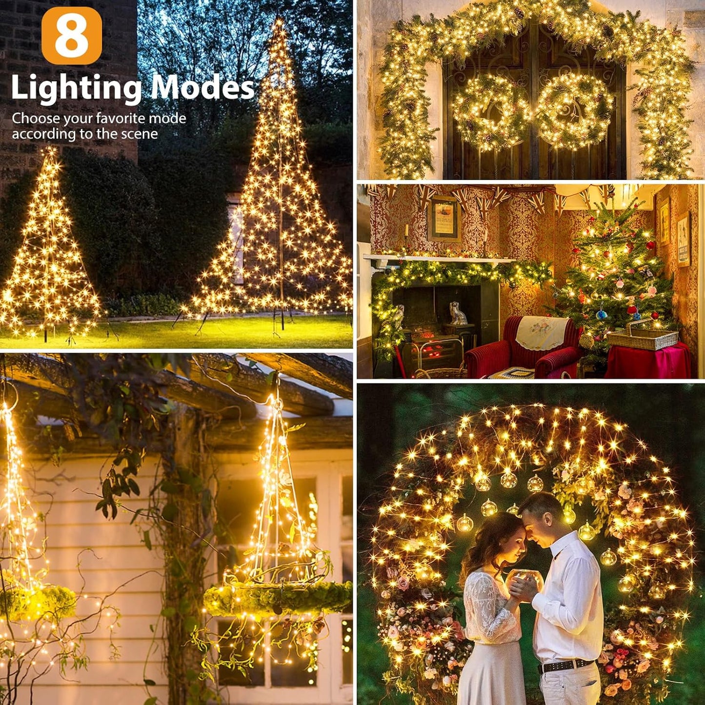 kolpop 6 Pack Solar Fairy Lights Outdoor, 32FT 80LED Solar Powered Twinkle Light Waterproof, 8 Mode Copper Wire Solar Tree Lighting for Outside Garden Yard Decorative (Warm White)