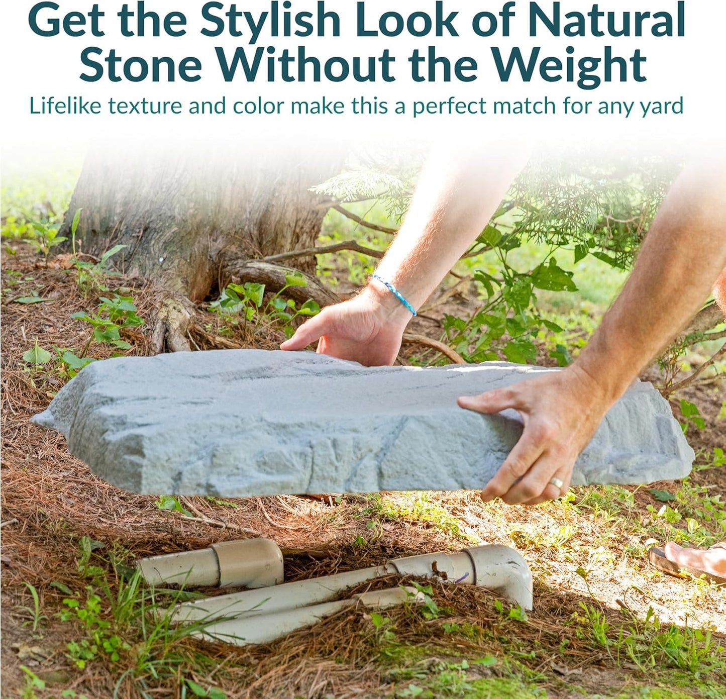 Sunnydaze 3.5” H Polyresin Faux Landscape Rock Cover - Lightweight Fake Rock Well Pump Cover for Outside - Gray - 2-Pack