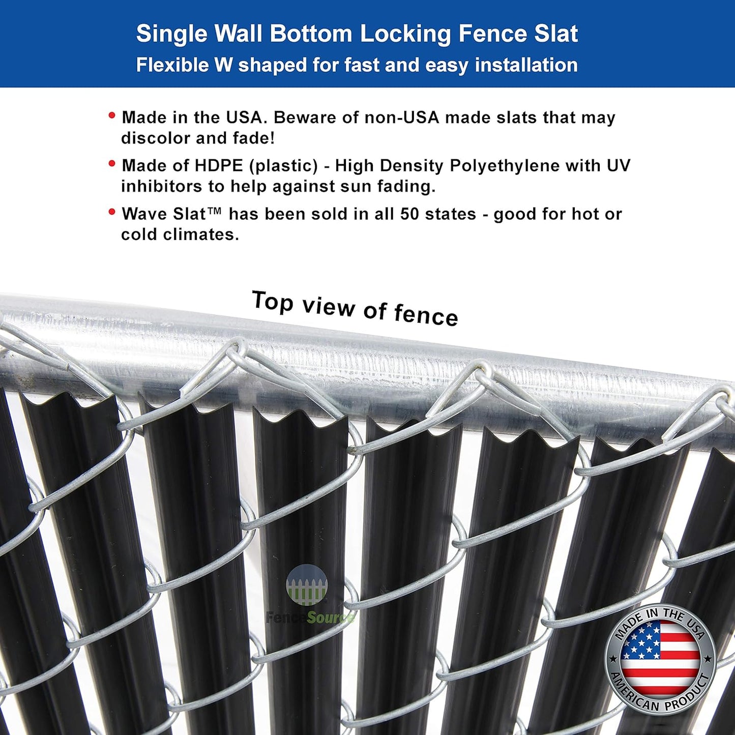 Wave Slat (9 Colors) Single Wall Bottom Locking Privacy Slat for 4', 5', 6', 7' and 8' Chain Link Fence (7 ft, Black)