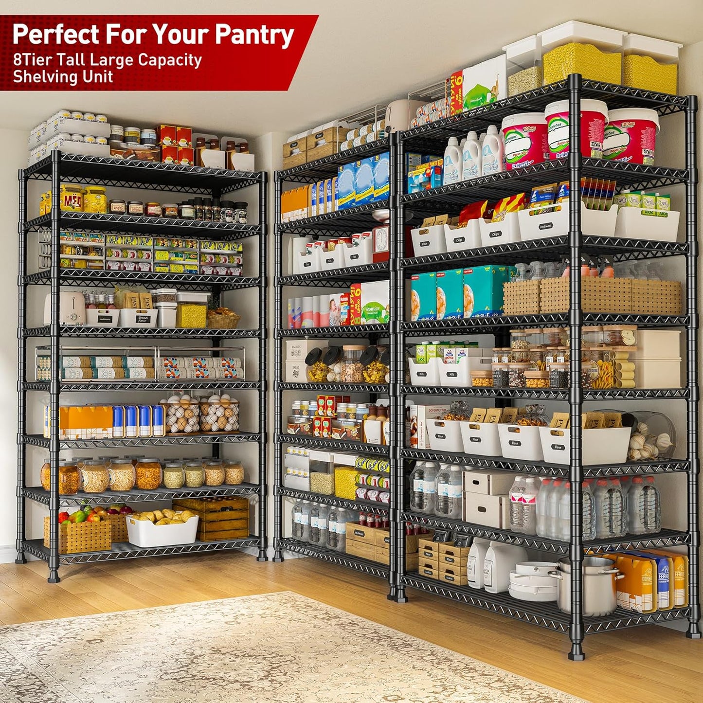 REIBII 8 Tier Metal Shelving 75"H Storage Shelves Tall Wire Shelving Unit Adjustable Detachable Storage Shelves for Laundry Pantry Kitchen Commercial school 1040LBS Storage Rack 75"H X 35"W X 14"D