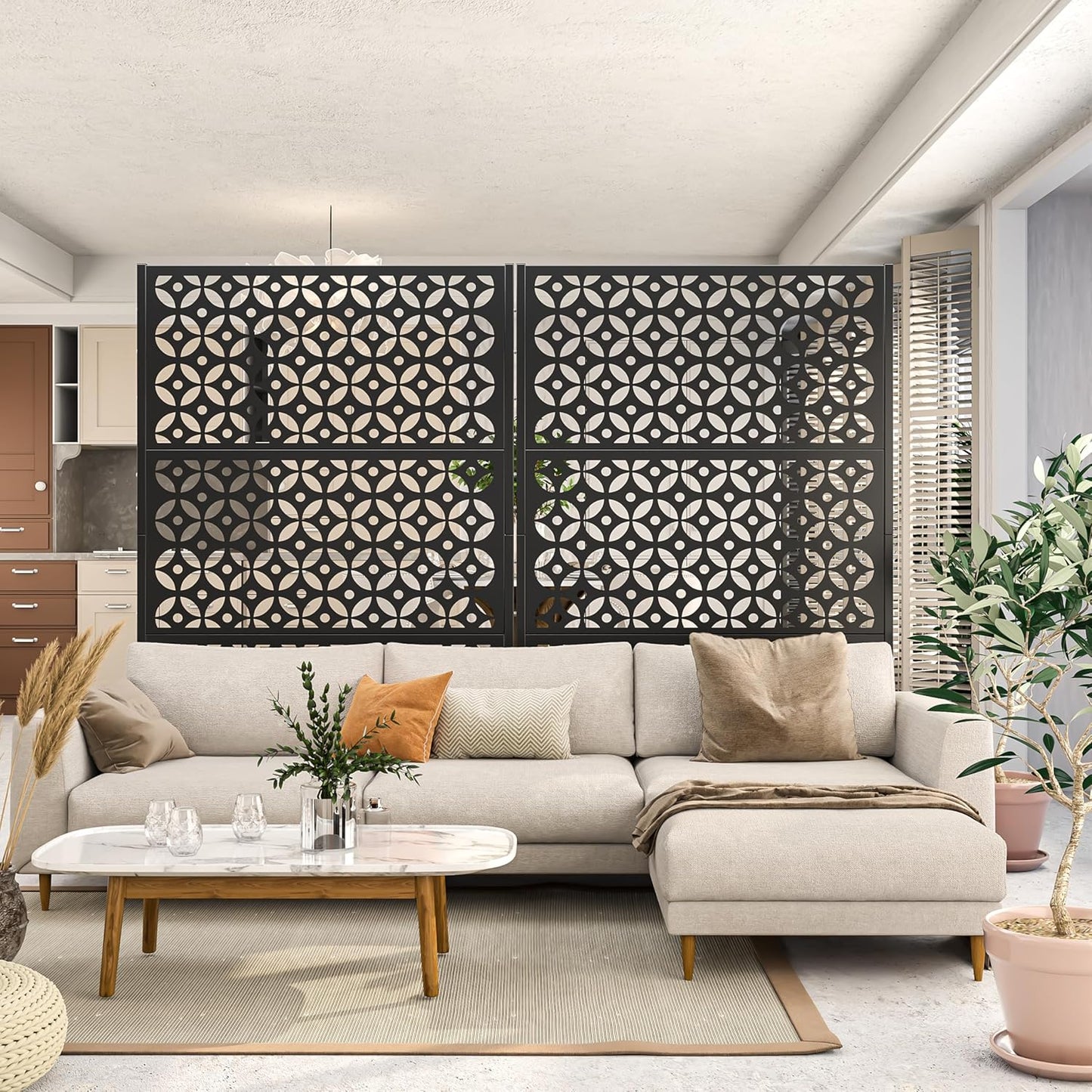 Metal Privacy Screen Outdoor, 72" H Freestanding Privacy Fence with Sturdy Stands, Decorative Privacy Panels Shield for Courtyard, Balcony, Garden and Other Indoor Places (Cross-Shaped)