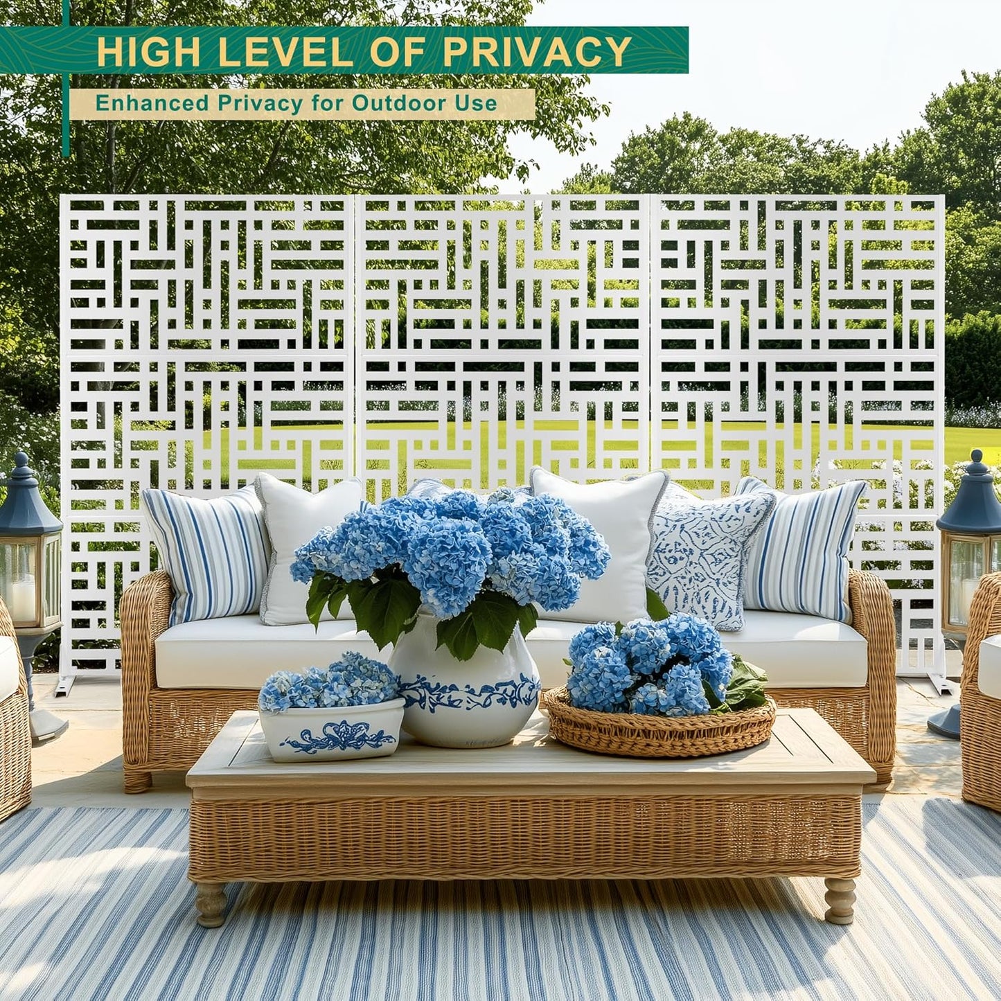 72" H×47" W Metal Privacy Screen Outdoor Privacy Screen Freestanding, Outdoor Privacy Screens and Panels for Patio Lawn Deck(Consists of 3 Panels)