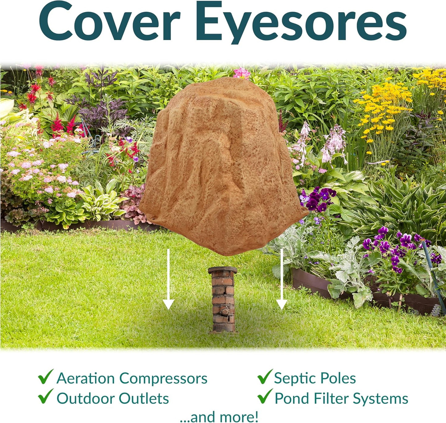 Sunnydaze 21.5” H Polyresin Faux Landscape Rock Cover - Lightweight Fake Rock Well Pump Cover for Outside - Sand