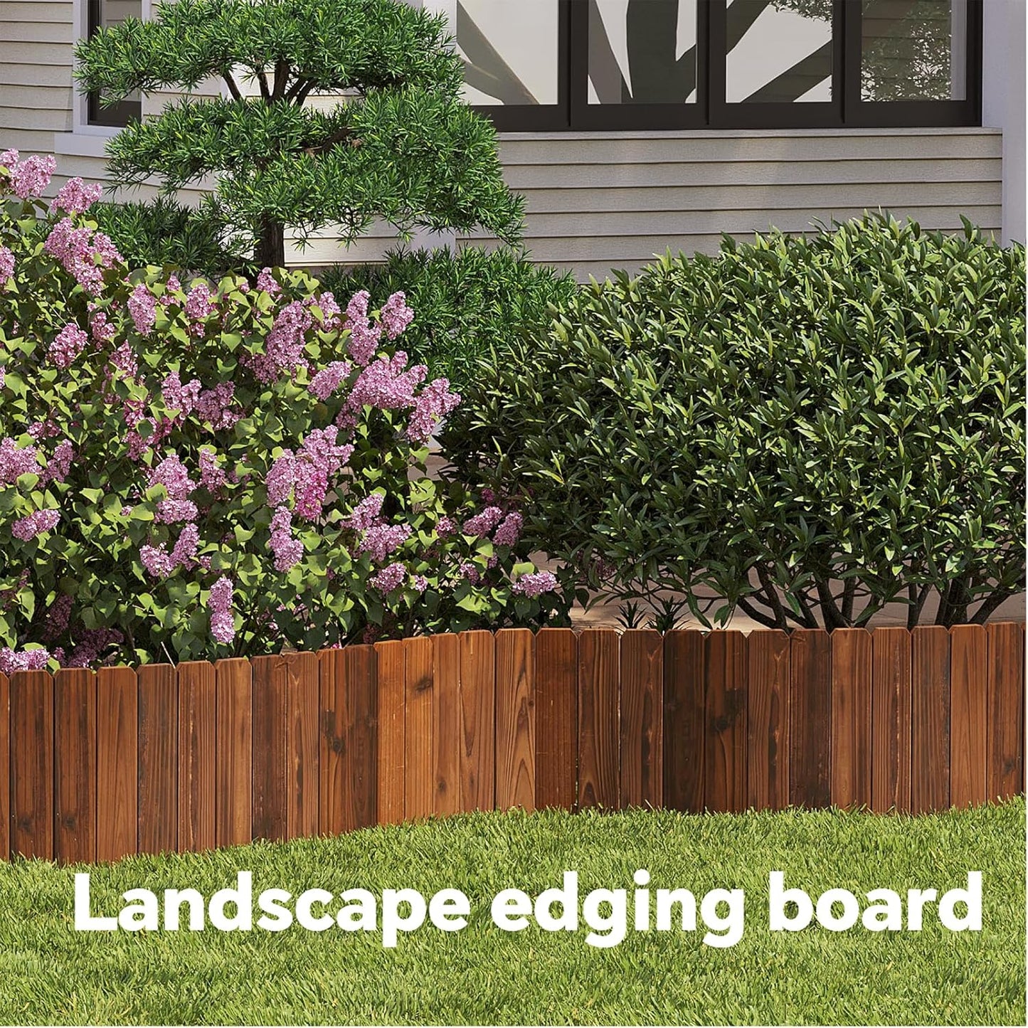 Wooden Garden Edging Border Wood Garden Fence Wooden Landscape Edging Decorative No-Dig Garden Edging Landscaping Lawn Edging Fence- 7.87”H x48”L（1 Pack）
