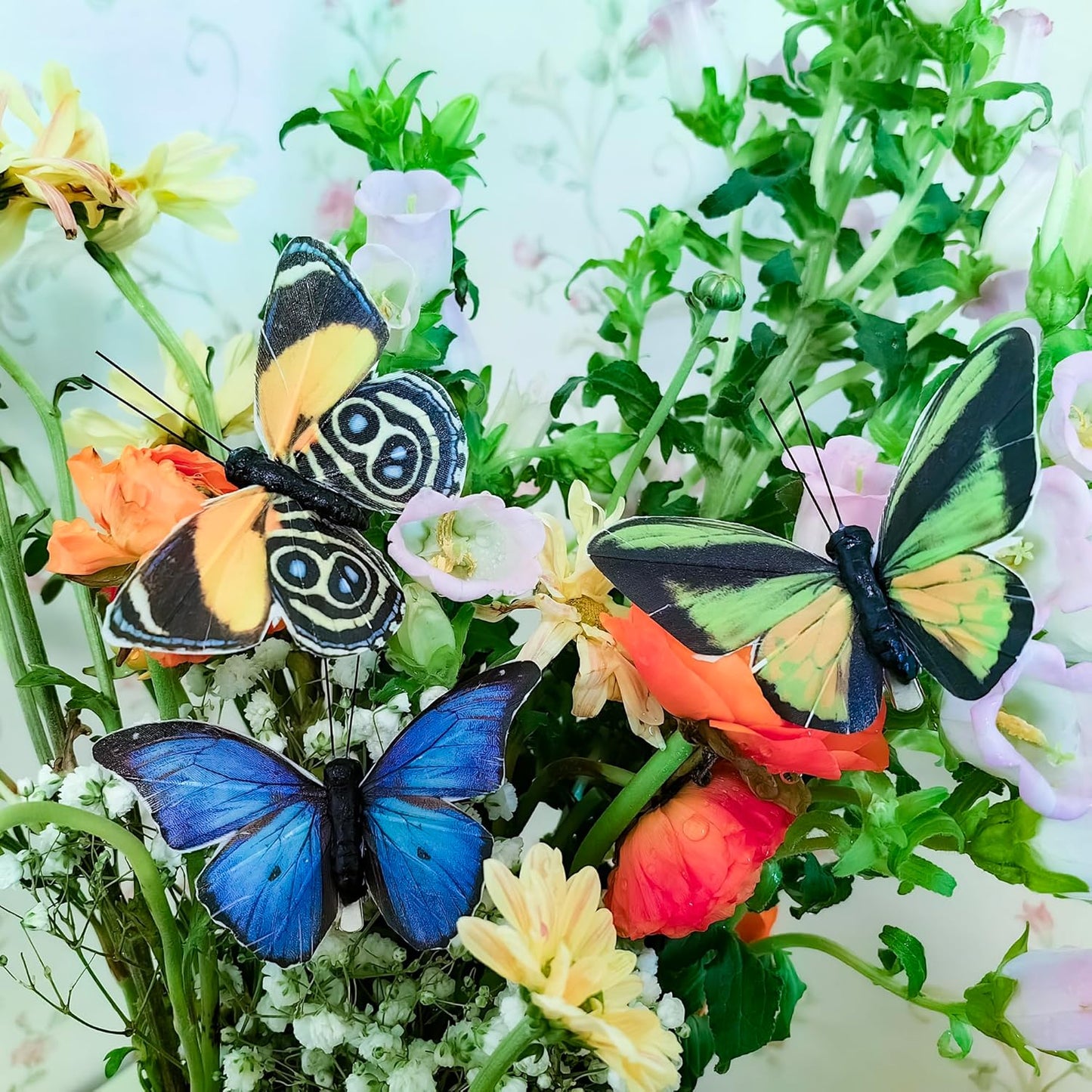 Cartanfill- Artificial Feather Simulation Butterfly Party Decoration Set, a Set of 12 Pieces with Wire, Used for Home Decoration in 12 Colors(B)