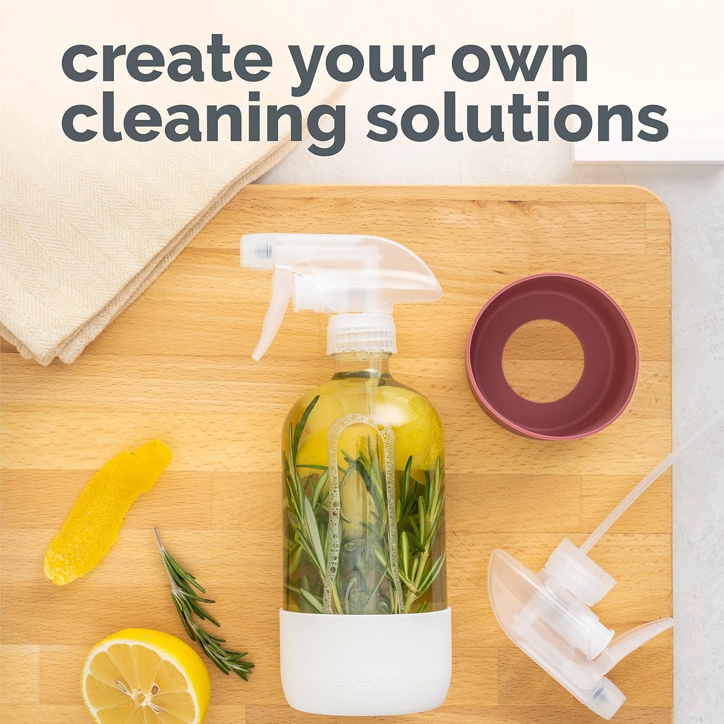 Vine Creations Glass Spray Bottles for Cleaning Solutions, Clear Glass Spray Bottle with Silicone Sleeve, 16 oz Empty Spray Bottles for Cleaning, Plant Spray Bottle, Mist and Stream Nozzle - 2 Pack