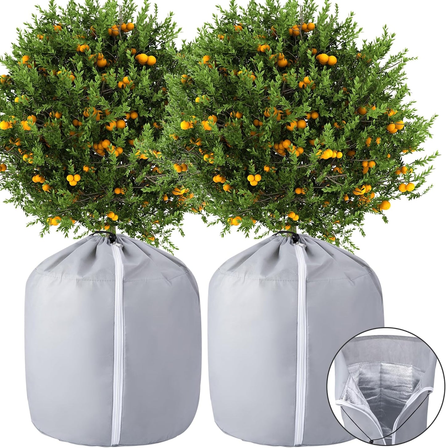 Tlswshsy 2PCS Plant Winter Protection Pot - 27.6" x 25.6" Flower Pot Protection Bag - Anti-Frost Winter Pot Plant Cover with Drawstring and Zipper for Winter Outdoor Fruit Trees Potted Plants Shrub