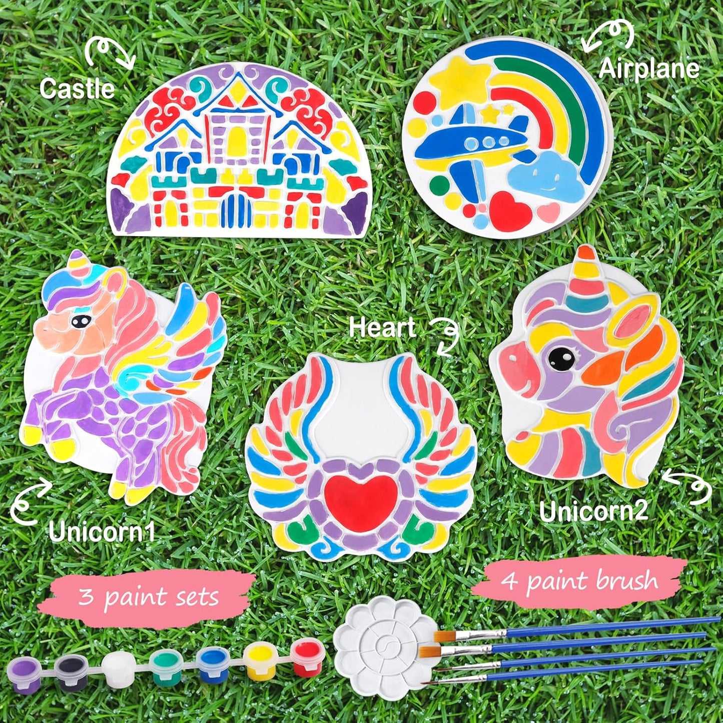 IFLOVE Paint Your Own Stepping Stones for Kids Craft Kits,Arts and Crafts for Kids Ages 4-8,5 Pack Painting Crafts for Girls Ages 8-12，Outdoor Toys Art Supplies Toddler Birthday Gift (Unicorn)