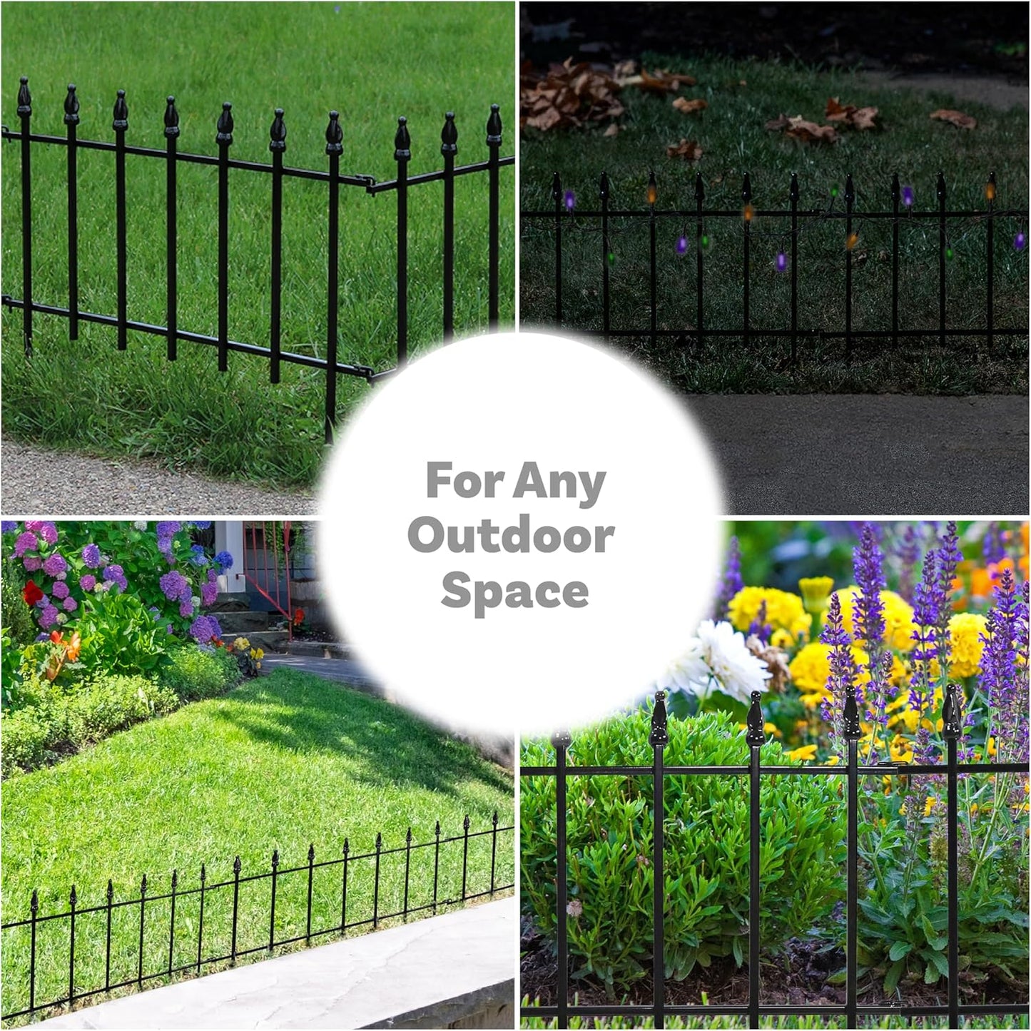 Sunnydaze 5-Panel Roman Iron Decorative Garden Fence Border - 9ft L x 18in H No Dig Metal Garden Fencing for Animal Barrier, Flower Bed, Yard - Black