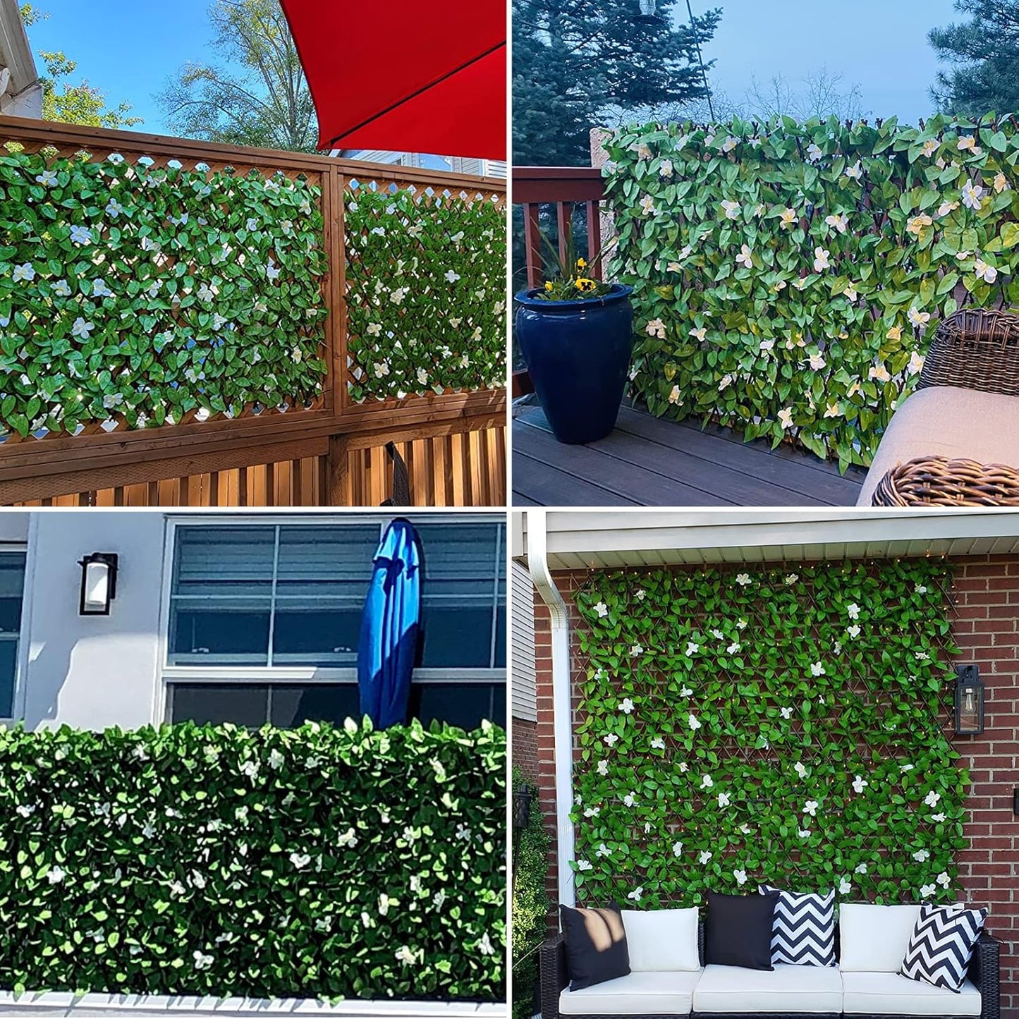 Expandable Faux Ivy Fence,Artificial Privacy Screen Decor for Outdoor Wall, Balcony and Patio, Single Sided Leaves (1,White Flower)