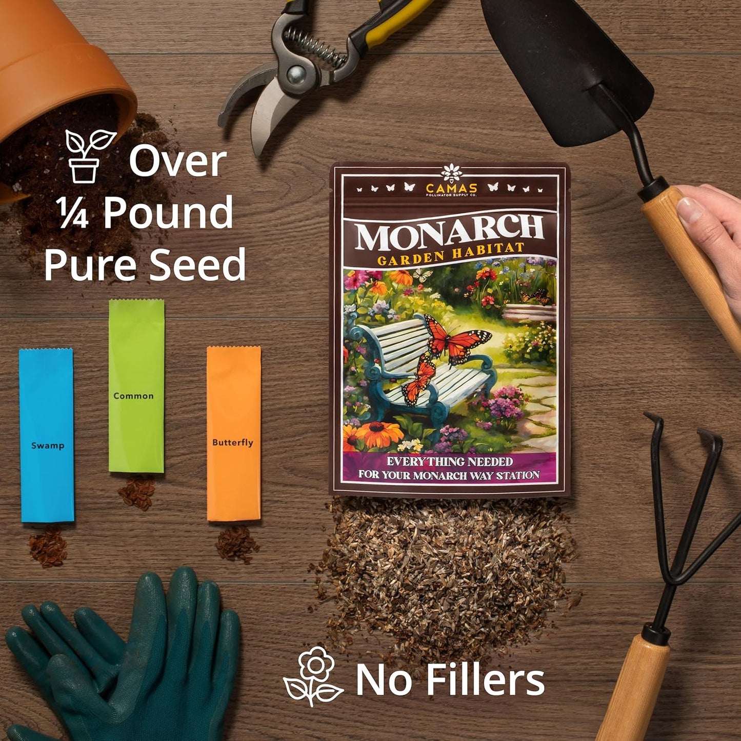 Monarch Butterfly Garden Kit with Milkweed Seeds–Perennial Flower Seeds to Plant Outside| 1/4 Pound Pure Bulk Wildflower Seeds | Garden Seeds for Attracting Pollinators | Seed Packets for Spring/Fall