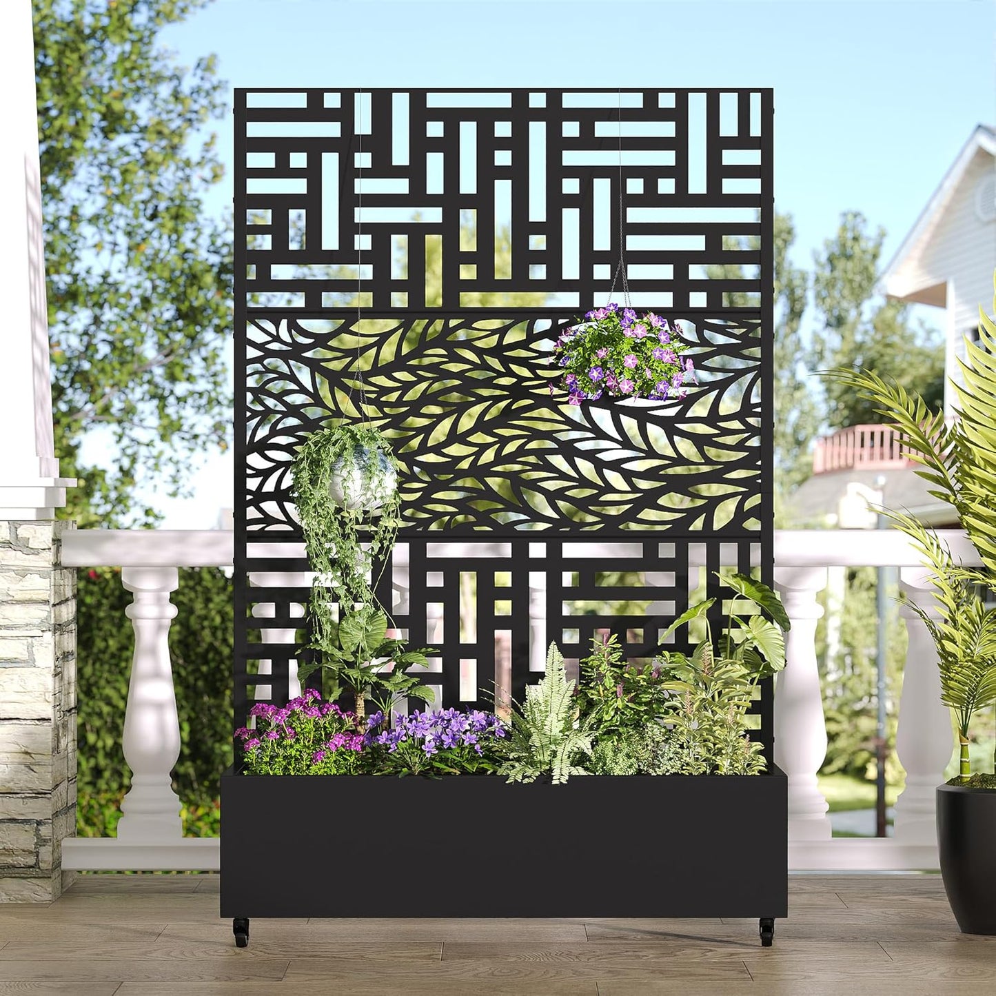 Casaphoria Metal Raised Garden Bed with Trellis and Wheels, 72"x47" Planter Box for Climbing Plants, Vines & Vegetables, Features Drainage Holes, Helen &Spring