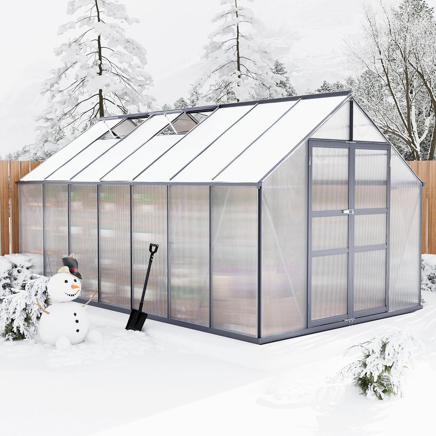 8×14FT Polycarbonate Greenhouse for Outdoors, Large Walk in Green House Kit and Winter Garden Planting, Enhanced Aluminum Green Houses for Outside to Protect Vegetables or Plants