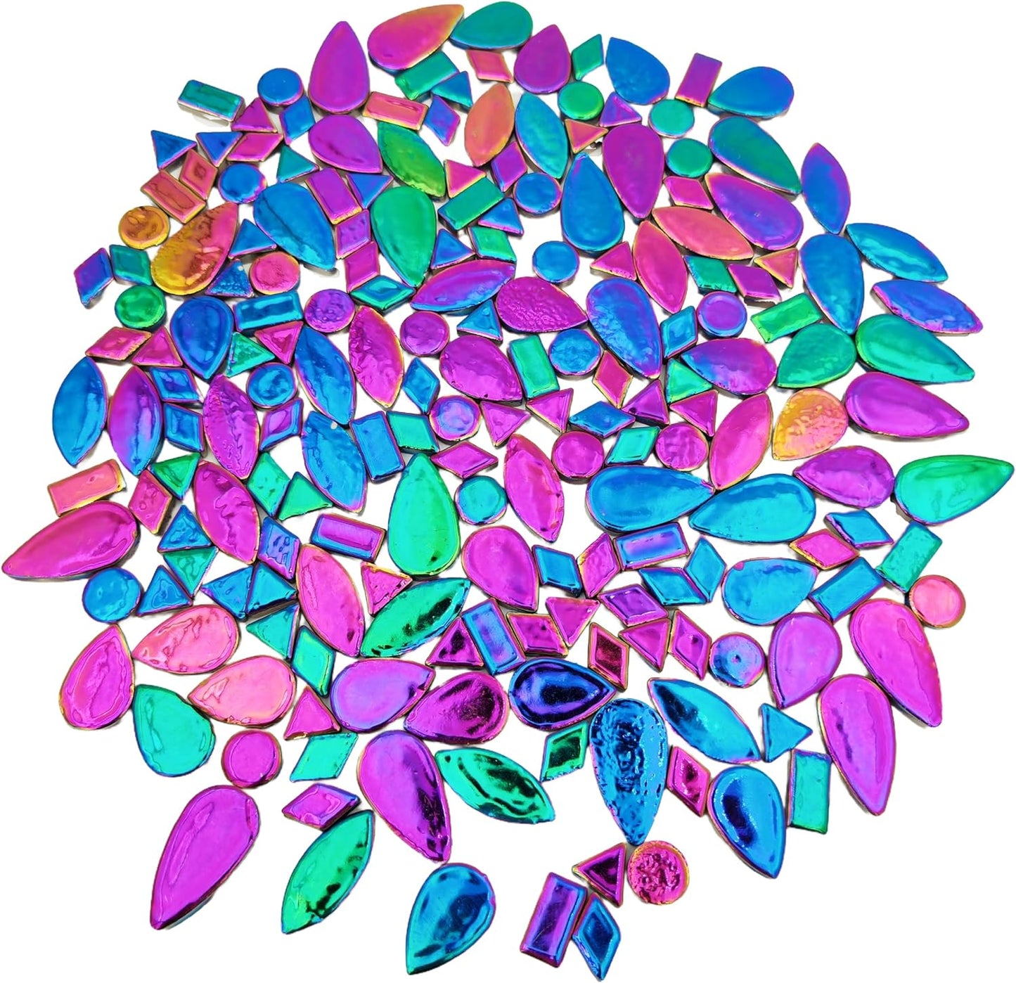 500g/1.1lb Random Color Irregular Ceramics Mosaic Tiles,DIY Making Creative Ceramic Mosaic Tiles for DIY Craft Plates Flowerpots Vases Cups Mosaic Making Supplies (7 Shape Rainbow Mix Color)