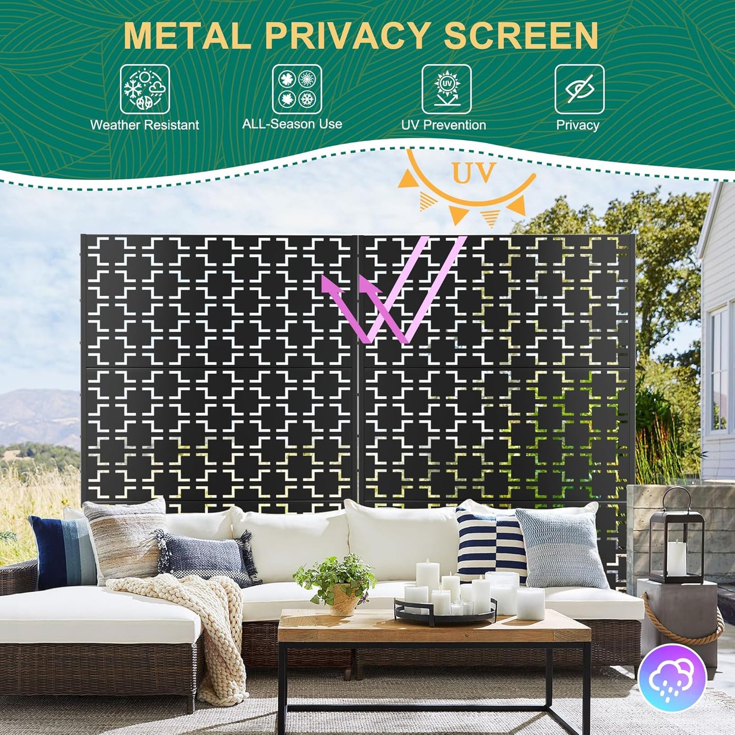 72" H×47" W Metal Privacy Screen Outdoor Privacy Screen Freestanding, Outdoor Privacy Screens and Panels for Patio Lawn Deck, Outdoor Privacy Panels Decorative Privacy Fence(Consists of 3 Panels)