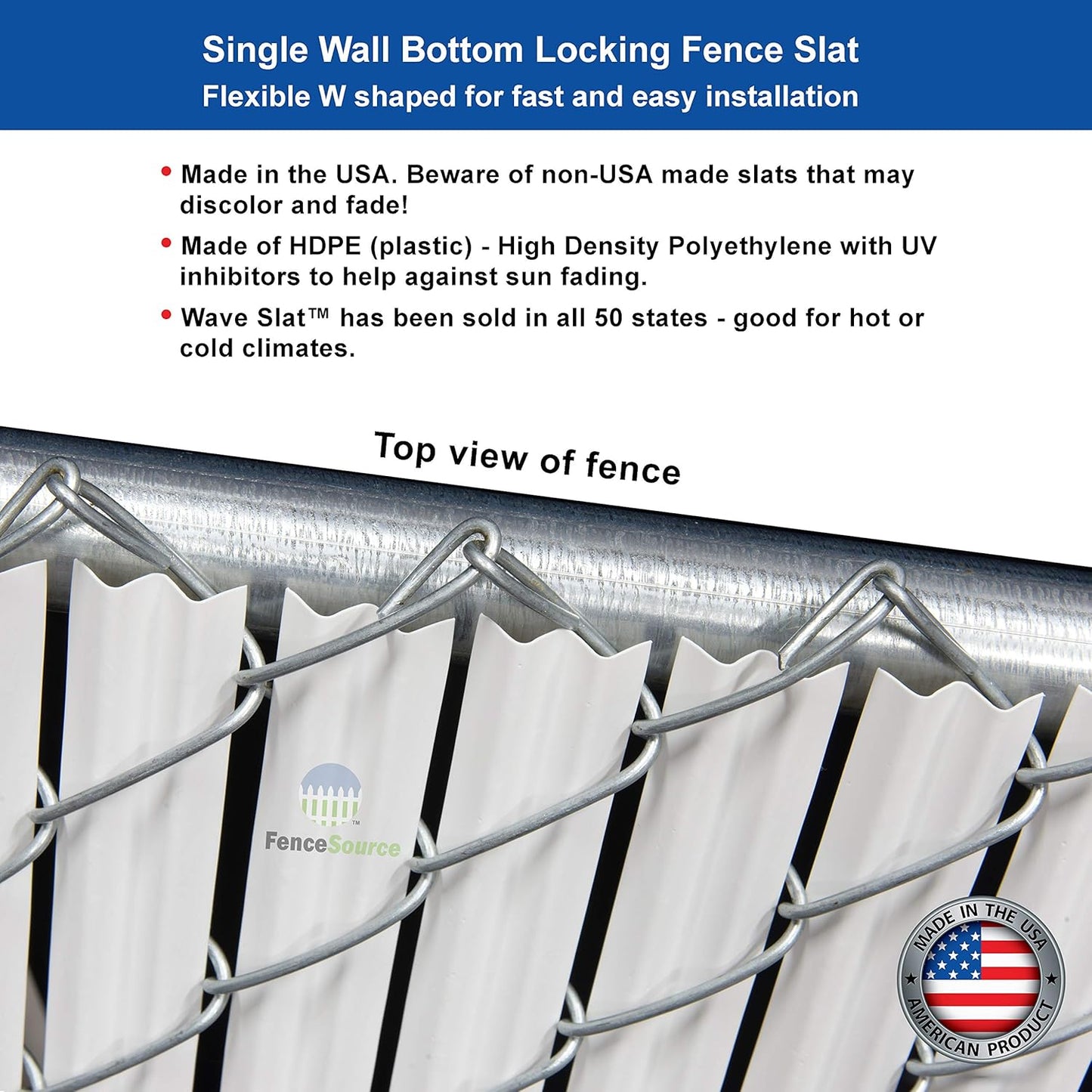 Wave Slat (9 Colors) Single Wall Bottom Locking Privacy Slat for 4', 5', 6', 7' and 8' Chain Link Fence (4 ft, Gray)