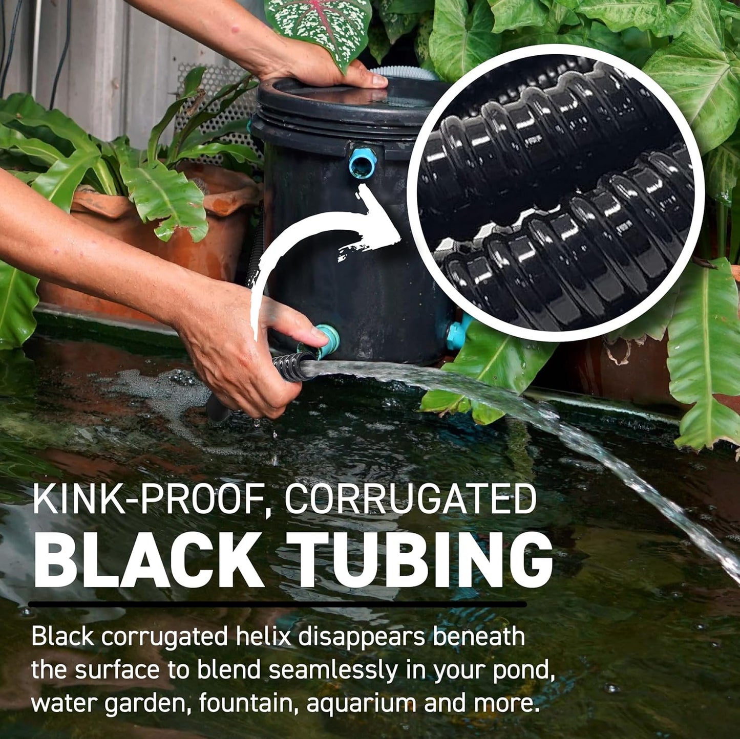 Sealproof Kinkproof 1-1/4 Dia Pond Tubing, Waterfall Pump & Aquarium Hose, 1-1/4-Inch ID, 20 FT, Black, Corrugated, Made in USA