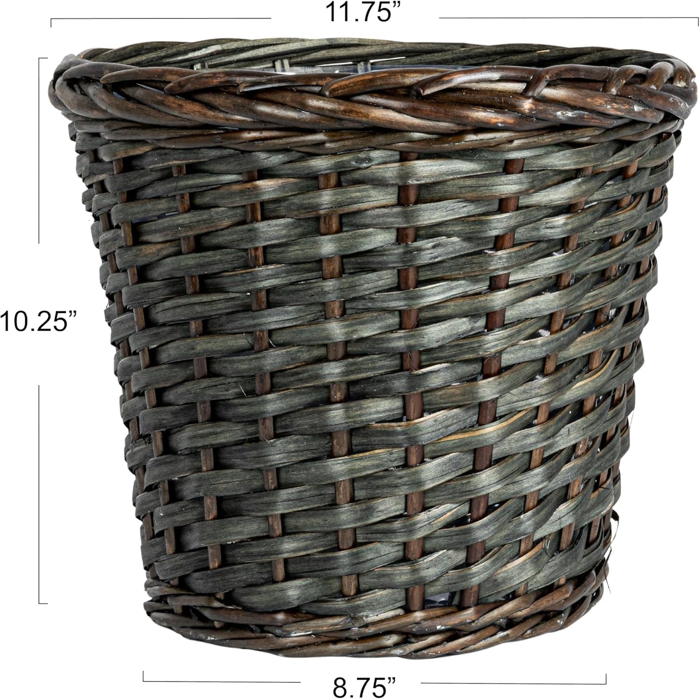 Household Essentials Woven Willow Waste Basket with Plastic Liner, Blue/Grey