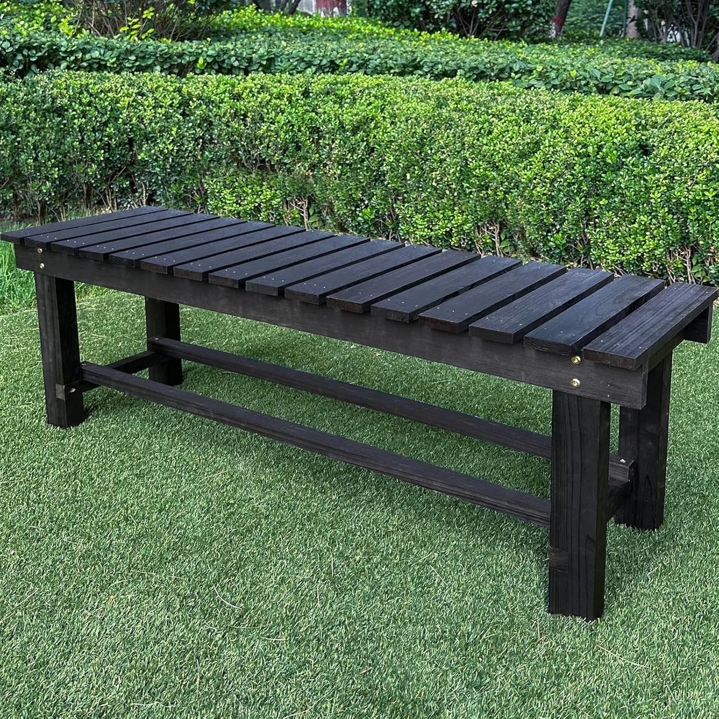 Outdoor Garden Bench, 3-Person Wood Patio Bench Weatherproof Outdoor Backless Bench, Anti-Corrosion and Anti-Rust Garden Benches for Garden Lawn Porch Park Backyard (Black,47.25''/120cm)