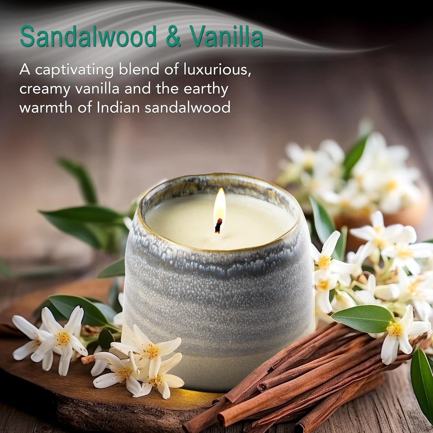 The Growing Candle, Sandalwood & Vanilla Scented, 10oz Ceramic Pot, Aromatherapy Candles for Home, 100% Soy, Greta