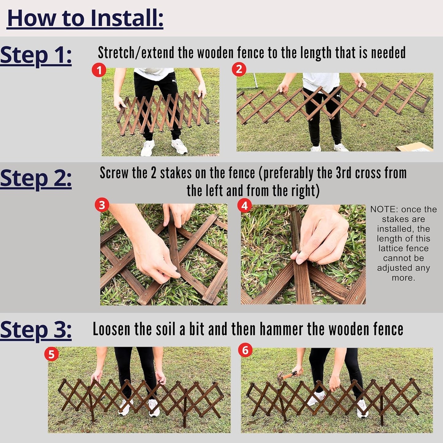 ShopLaLa Garden Fence- 4 Pack, Total 24ft (L) Wooden Lattice Flower Edging for Yard Lawn Landscape Patio Outdoor Decor, Expandable Plant Garden Trellis, Animal Barrier Fence No Dig Panel for Small Dog