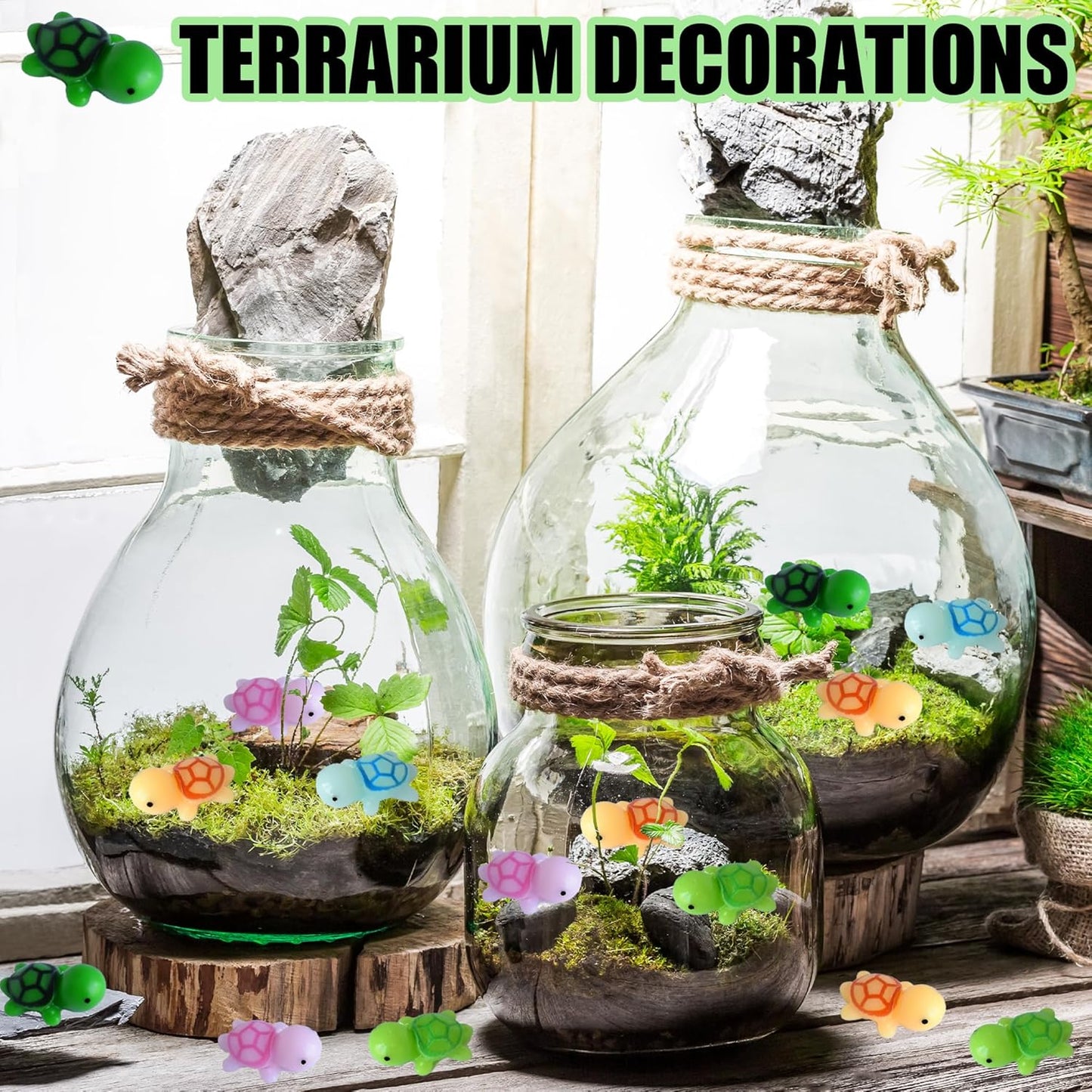 50 PCS Mini Turtle Miniature Sea Turtle Tiny Plastic Turtle Figurines for Garden Miniature Moss Landscape Decoration (Multi Colors)