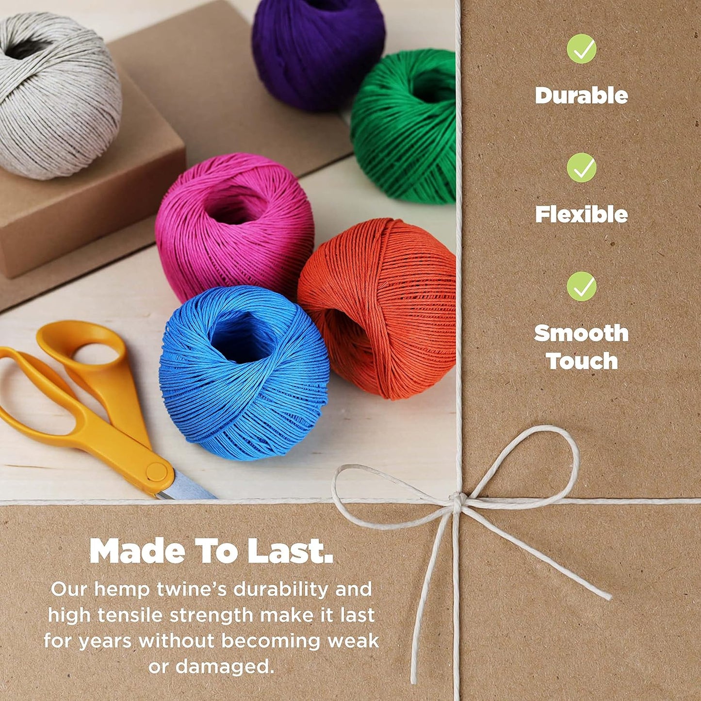 Hemp Twine for Gardening - Twine for Crafts - Organic Natural Hemp String for Jewelry Making - Strong Durable Cord for Decoration, Macrame + Cooking - 1MM, 100G/430 Ft. - 20 lb. Test Strength - Pink