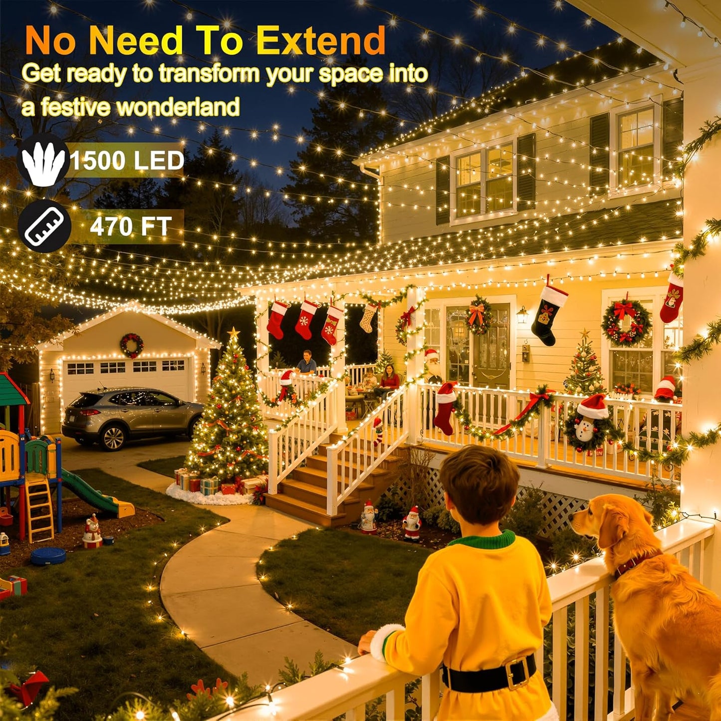 1500LED Christmas Lights Outdoor Use, 470ft 12 Modes Warm White LED String Lights with Timer Dimmable, Waterproof Christmas Tree Lights for Xmas Patio Yard Fence Balcony Garden Decor Warm White