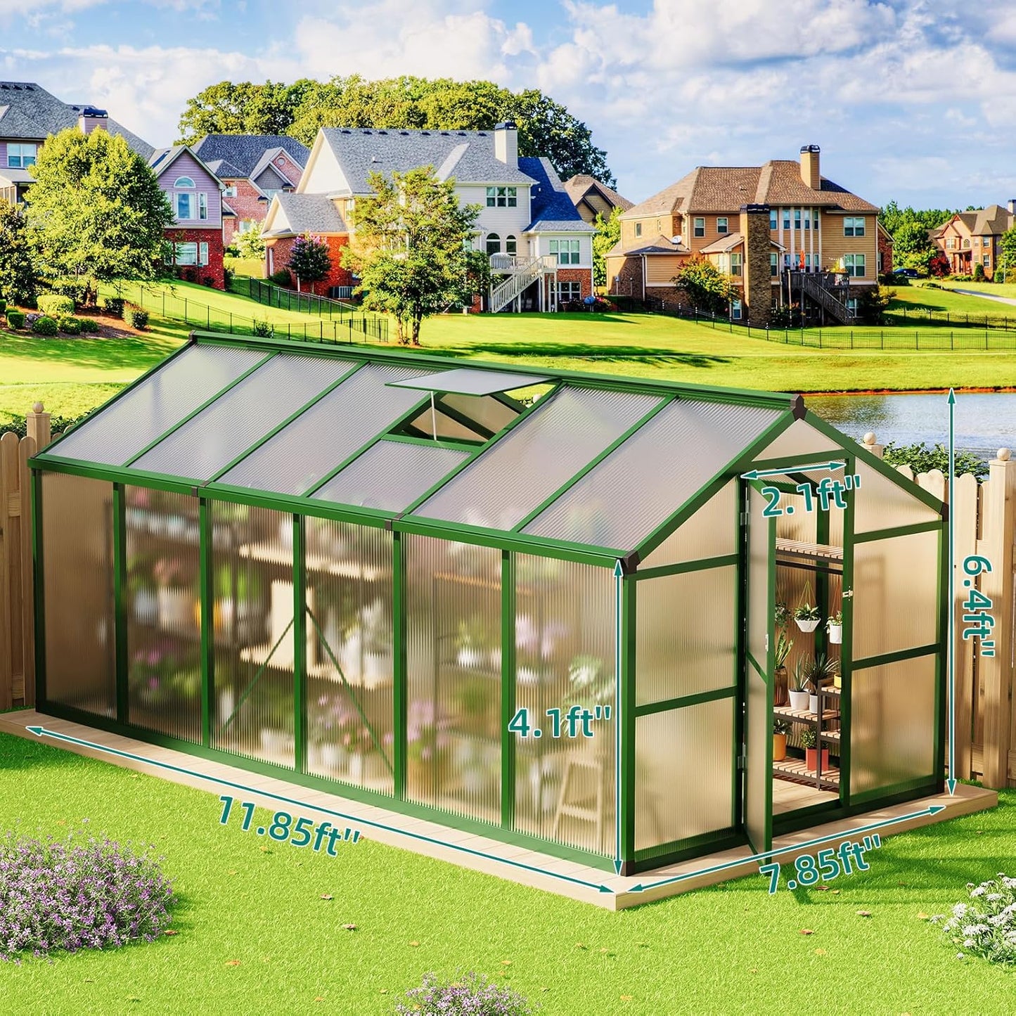 Garvee 8x12 ft Greenhouse - Aluminum Greenhouses for Outdoors, Large Polycarbonate Greenhouse with Roof Vent, Heavy Duty Walk-in Green Houses for Outside Garden, Backyard, Patio, Lawn, Easy Assembly