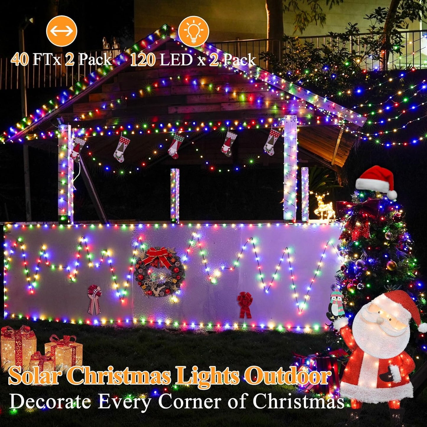 2 Pack Solar String Lights Total 240LED 80FT, IP67 Waterproof Solar Lights for Outside with 8 Modes, Upgraded Solar Panel Fairy Lights for Garden Party Wedding Decorations (Multicolor) …