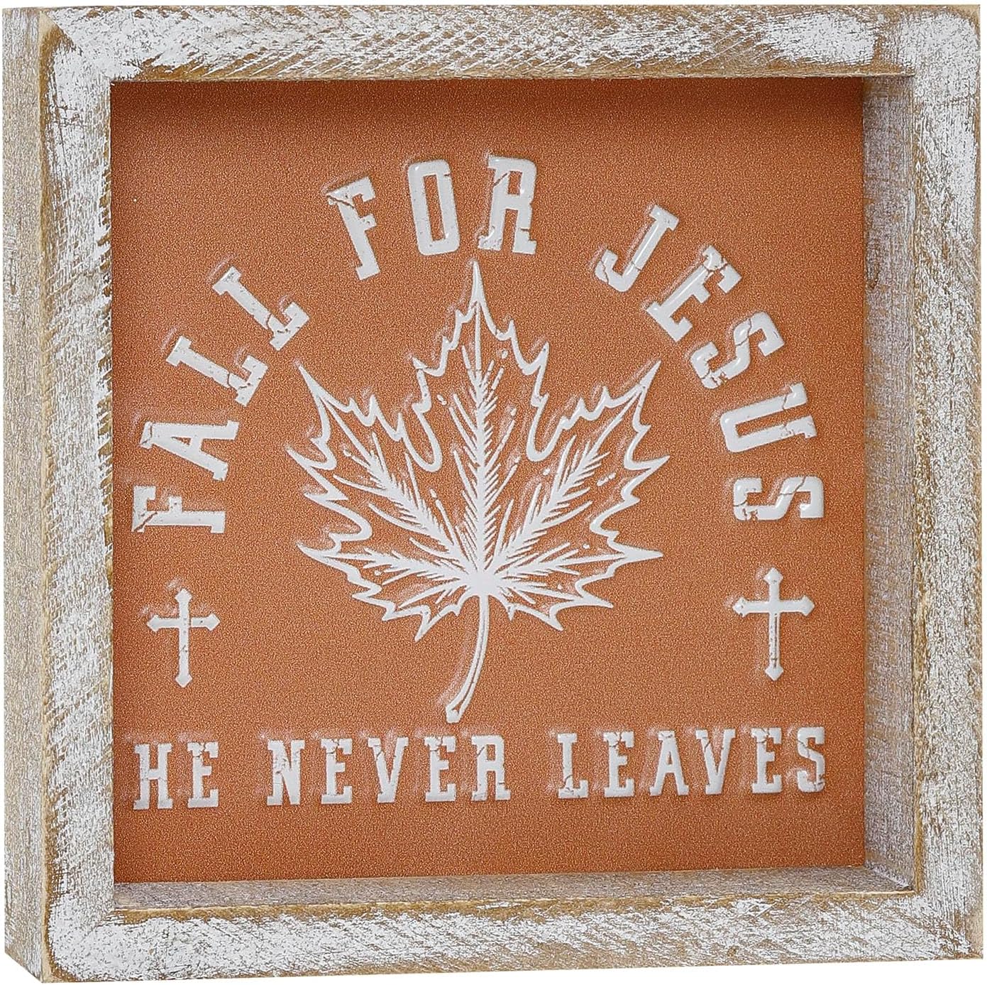 FESTWIND Embossed Orange Fall Leaf Sign, Farmhouse Autumn Decorations, Wooden Fall Tiered Tray Decor for Shelf Cubicle Desk Mantel, Rustic Thanksgiving Table Decor